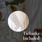 jinchan Belrose Linen Floral Cafe Curtains 54 Inch Length Embroidered Farmhouse Curtains for Kitchen Bedroom Bathroom Small Windows Curtain Set Light Filtering 2 Panels White