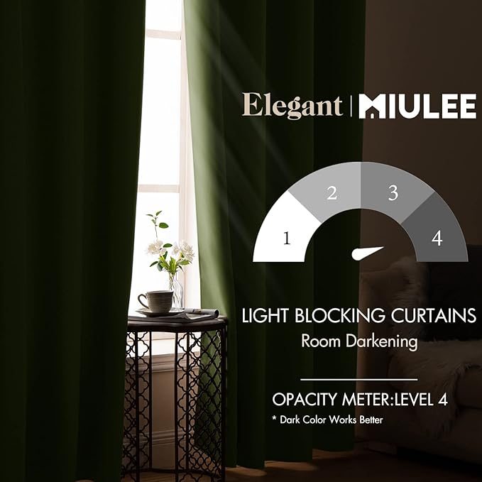 MIULEE Blackout Curtains for Bedroom Living Room Thermal Insulated Room Darkening Grommet Top Solid Light Blocking Drapery Set of 2 Window Panels 52 x 72 Inches Olive Green