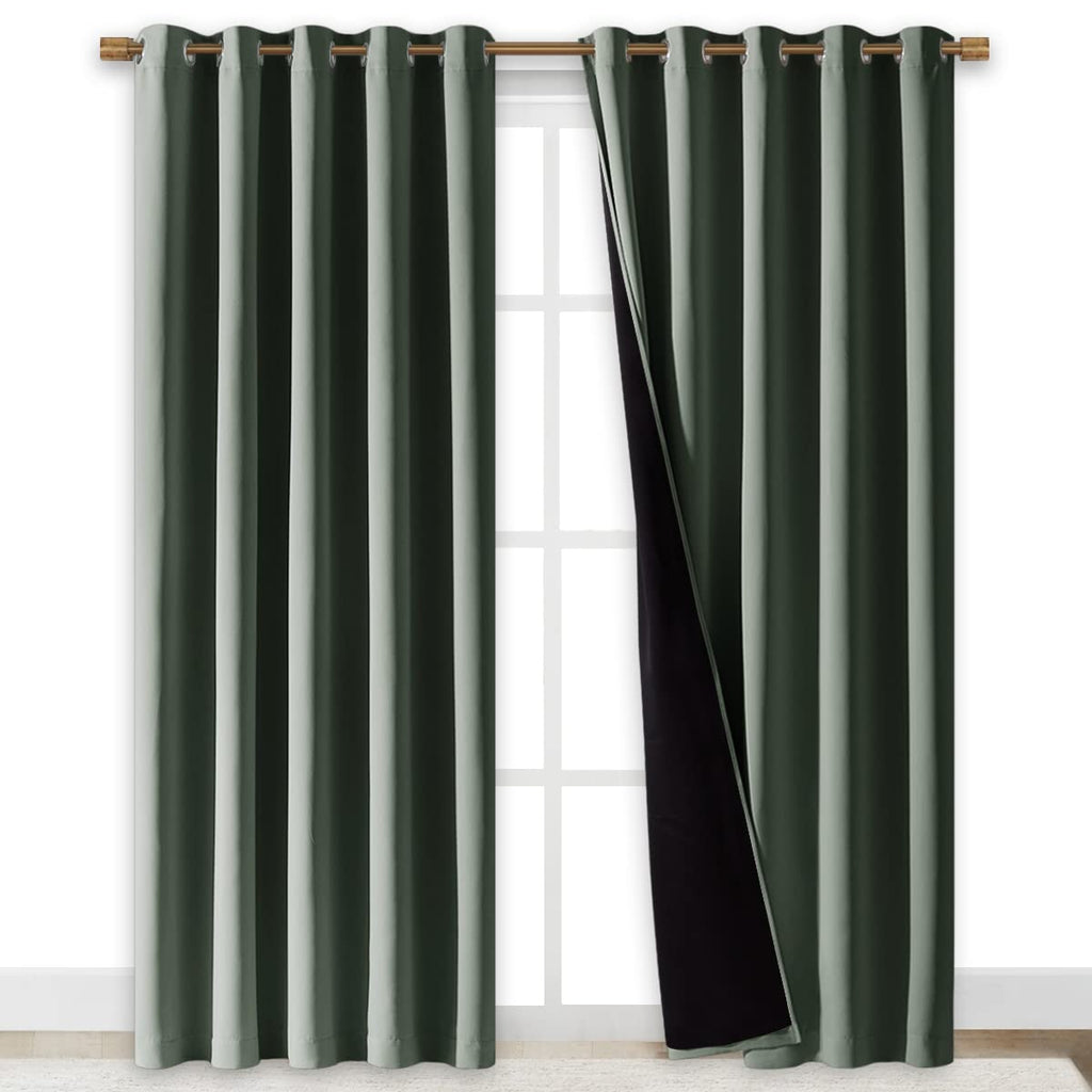 NICETOWN 100% Blackout Window Curtain Panels, Cold and Full Light Blocking Drapes with Black Liner for Nursery, 84" Drop Thermal Insulated Draperies (Dark Mallard, 2 Pieces, 70" Wide Each Panel)