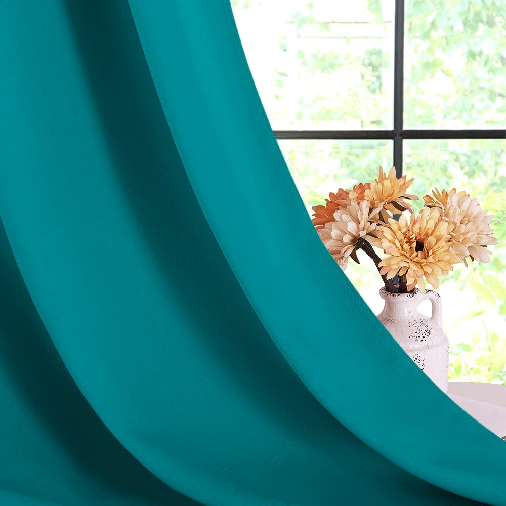 NICETOWN Blackout Draperies Curtains for Kids Room, Window Treatment Thermal Insulated Solid Grommet Blackout Drape Panels for Bedroom (Peacock Teal, Set of 2, 60 by 84 inches)