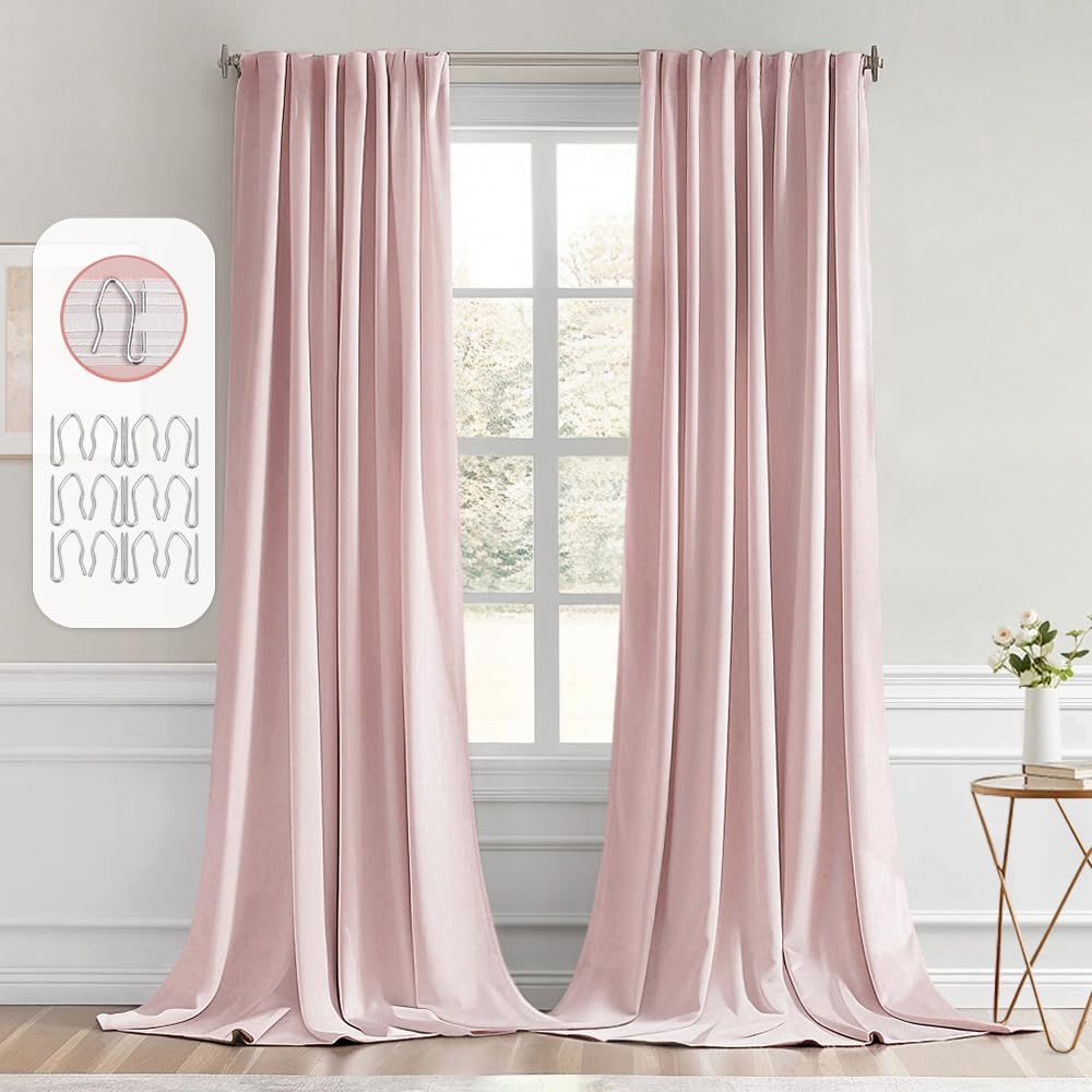 MIULEE Light Pink Back Tab Blackout Curtains 52x102 Inch Long 2 Panels Set