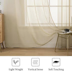 MIULEE 2 Panels Solid Color Sheer Window Curtains Elegant Window Voile Panels/Drapes/Treatment for Bedroom Living Room (54X63 Inches Beige)