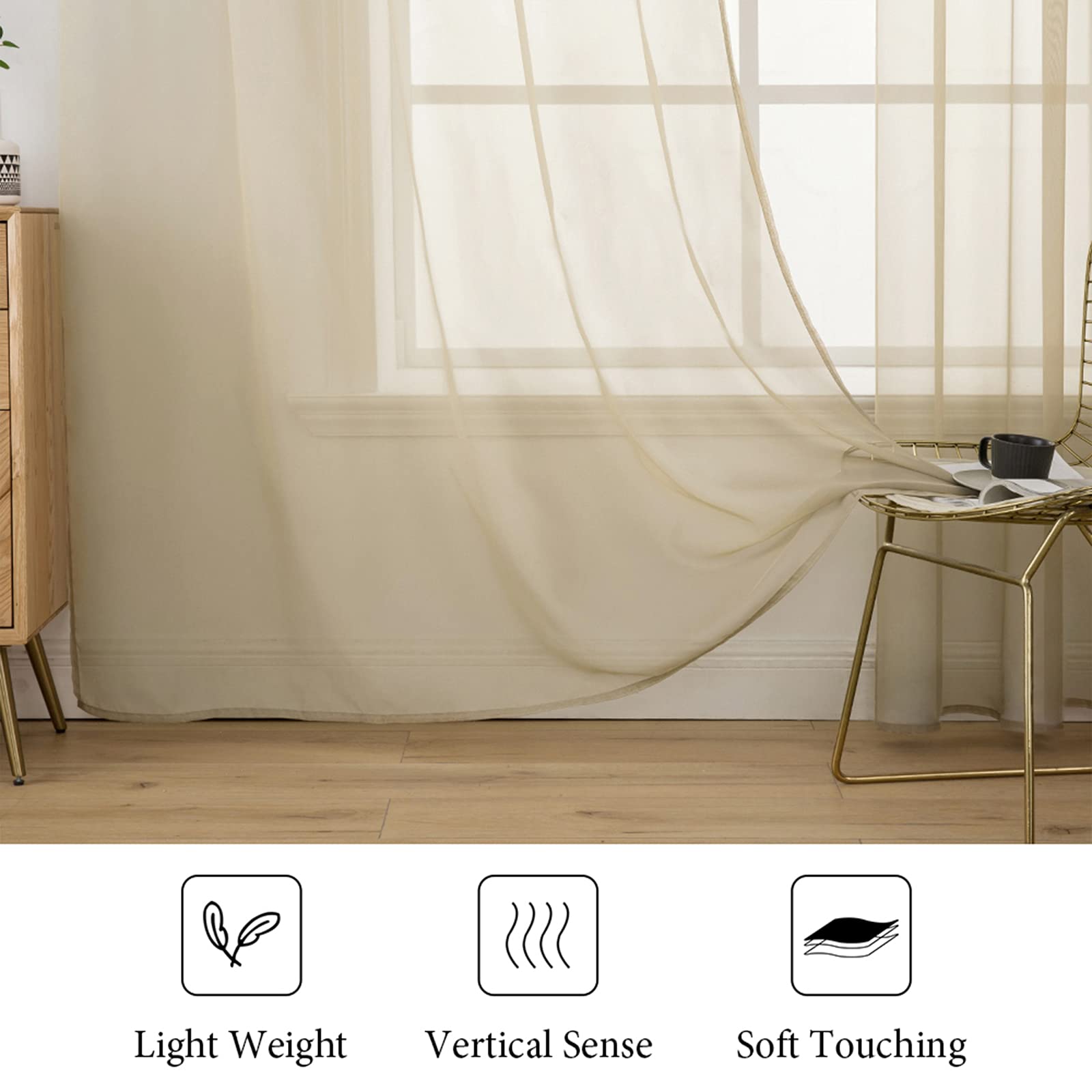 MIULEE 2 Panels Sheer Curtains for Living Room 54 X 96 Inches Beige