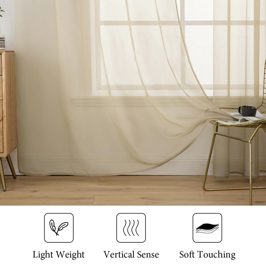 MIULEE 2 Panels Sheer Curtains for Living Room 54 X 72 Inches Beige