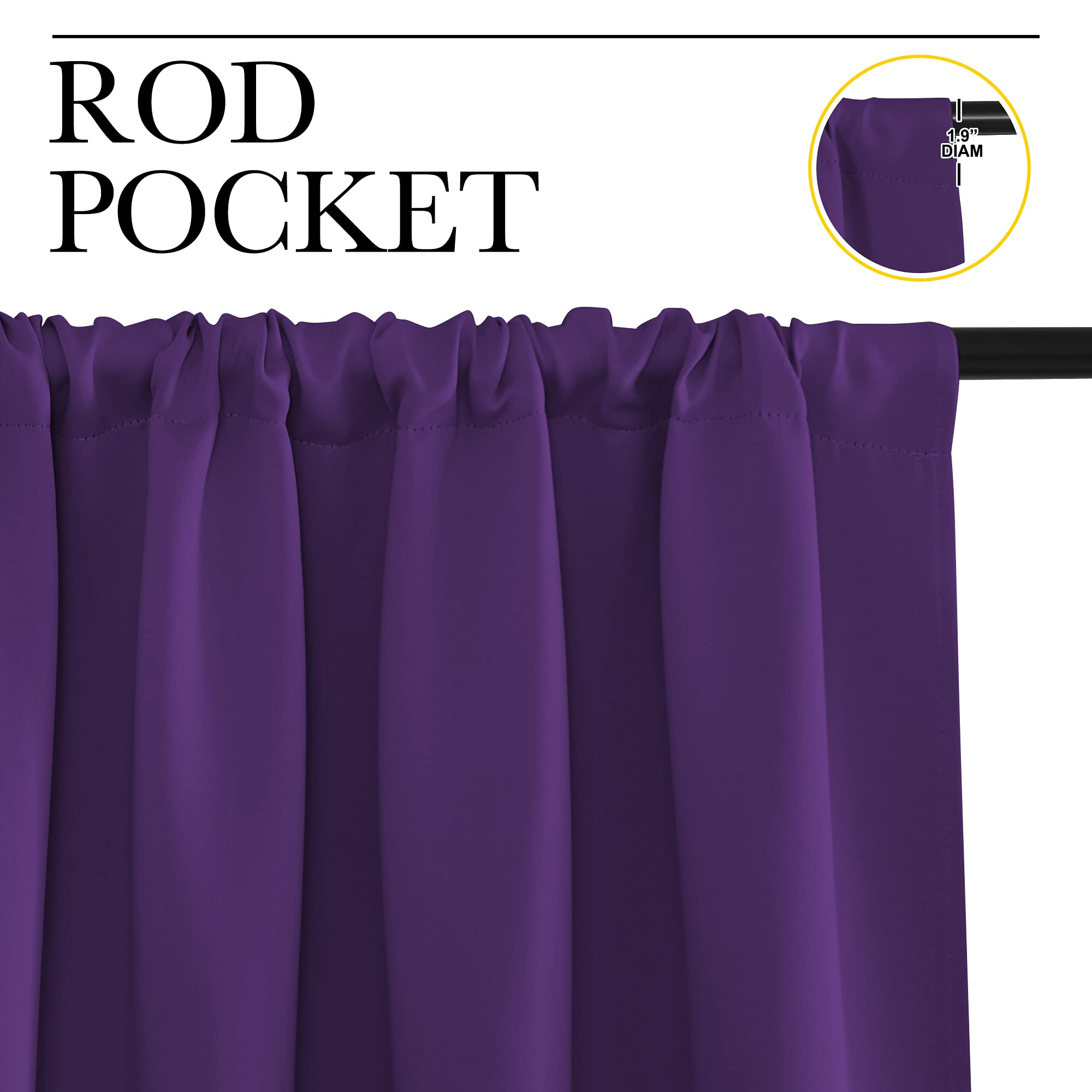 NICETOWN Bedroom Curtain Panels for Kids Room, Triple Weave Home Decoration Thermal Insulated Solid Blackout Curtains & Drapes for Nursery (Set of 2, 34-inch x 63-inch, Royal Purple)