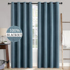 MIULEE 2 Panels Blackout Curtains Polyester Texture Opaque Curtains for Bedroom 100% Blackout Thermal Insulated Dusty Blue Curtains 90 Inches Long for Living Room