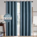 MIULEE 90 Inches Linen Texture Curtains for Bedroom 100% Blackout Thermal Insulated Dusty Blue Curtains Grommet Room Darkening Draperies Luxury Decor for Living Room Nursery 52x90 Inch (2 Panels)