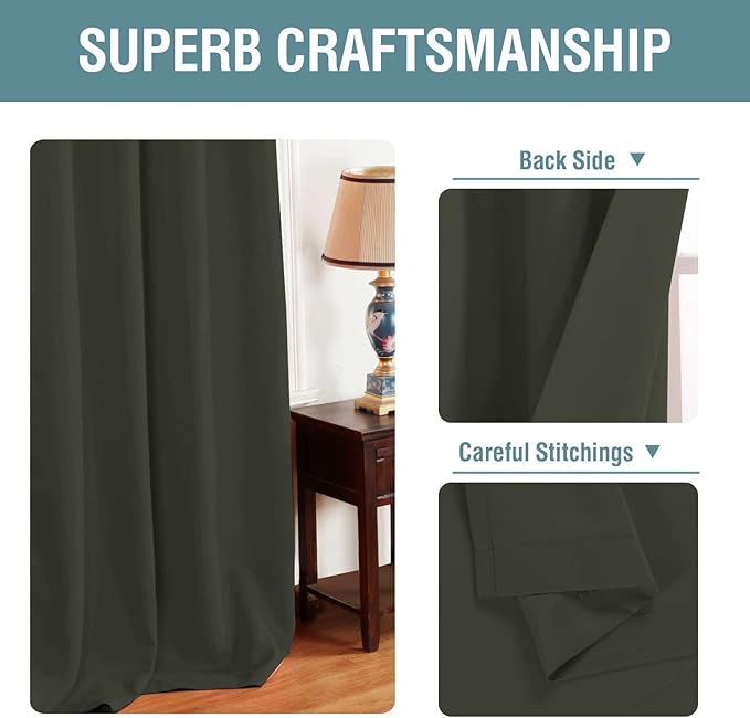 H.VERSAILTEX Blackout Curtain for Living Room Thermal Insulated Window Treatment Curtain Extra Long 63 inch Length Energy Saving Solid Grommet Top Blackout Drape, One Panel, Olive, 52" W x 63" L