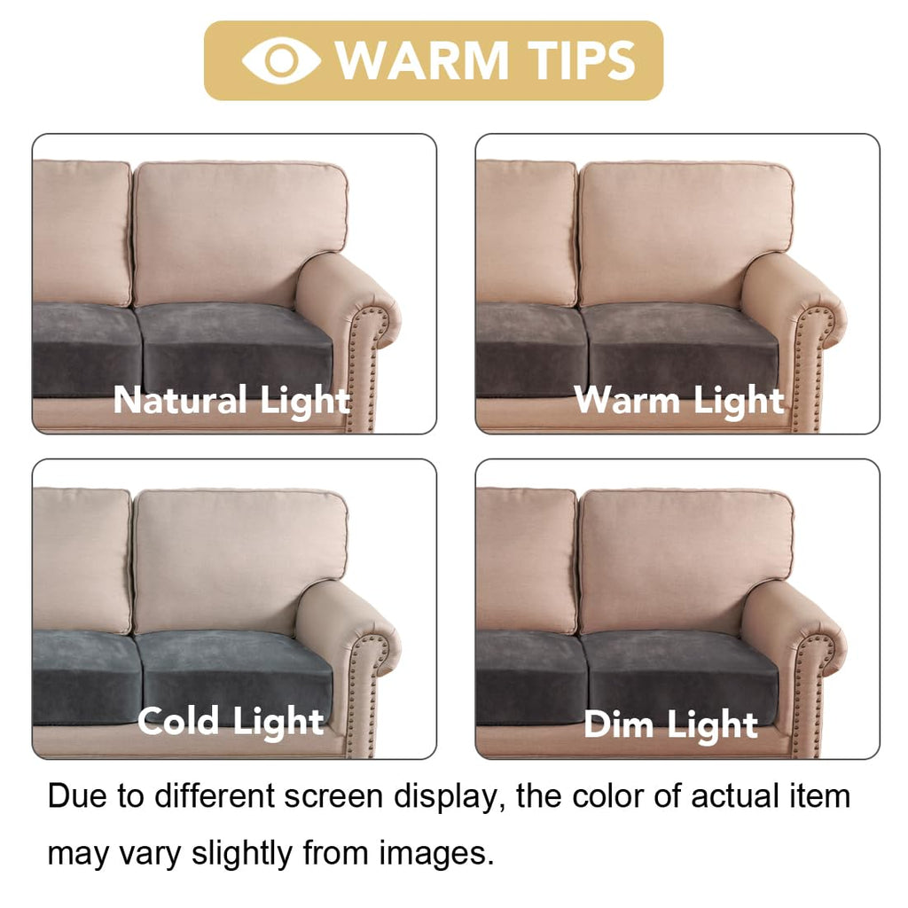 H.VERSAILTEX Velvet Stretch Couch Cushion Cover Plush Cushion Slipcover for Chair Loveseat Sofa Cushion Furniture Protector Seat Cushion Sofa Cover (2 Piece Medium Sofa Cushion Covers, Grey)