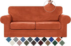 WEERRW Velvet Couch Covers for 2 Cushion Couch Sofa - High Stretch Luxury Velvet Plush 3 Pieces Sofa Slipcovers with Elastic Bottom, Furniture Protector for Pets, Machine Washable, Pumpkin, Medium