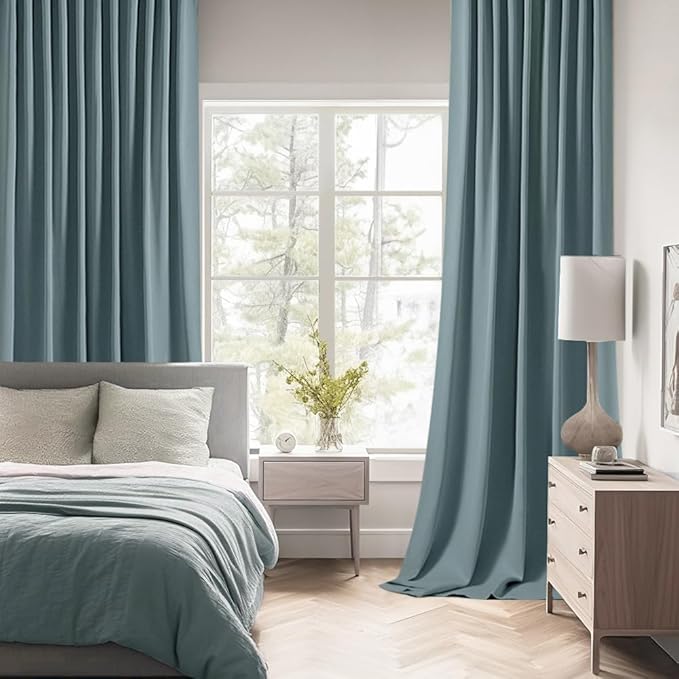 MIULEE Greyish Blue Back Tab Blackout Curtains 52x90 Inch Long 2 Panels Set