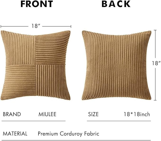 MIULEE Brown Decorative Throw Pillow Covers 20x20 Inch for Couch Bed Sofa Pack of 2 Boho Farmhouse Throw Pillows Soft Cross Corduroy Patchwork Textured Cushion Cases
