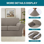 Turquoize 4 Piece Couch Covers for 3 Cushion Couch Sofa Pet Friendly Stretch Couch Cover for Dogs Washable Sofa Covers with Individual Couch Cushion Covers, Jacquard Fabric (3 Cushion Sofa, Taupe)