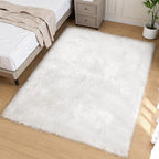 Goolela White Area Rug 5x7 Fluffy Fuzzy Furry Sheepskin Rug for Bedroom Living Room Faux Fur Shaggy Soft Washable Rectangle