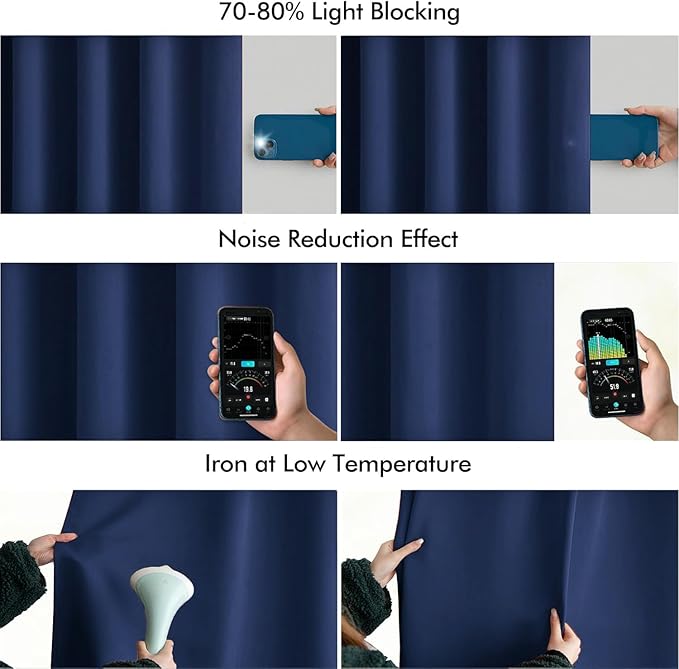 MIULEE Navy Blue Back Tab Blackout Curtains 52x96 Inch Long 2 Panels Set
