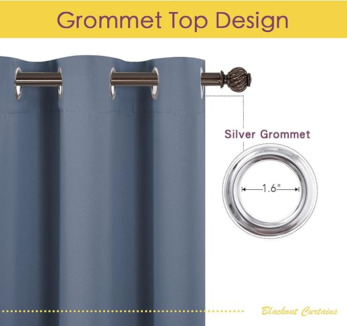 NICETOWN Kitchen Curtains Blackout Drapes, Stone Blue, 42" Wide x 60" Long, Set of 2, Thermal Insulated Grommet Top Window Treatment Curtain Panels for Cupboard, Small Window