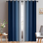 Yakamok 96 Inch Length Light Blocking Thermal Insulated Grommet Window Drapes, Room Darkening Gradient Color Ombre Curtains for Bedroom(Blue and Greyish White, 52x96 Inch, Set of 2)