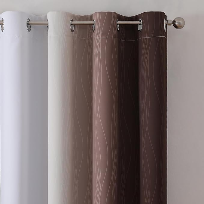 Estelar Textiler Brown and Greyish White Blackout Curtains 52Wx45L 2 Panels