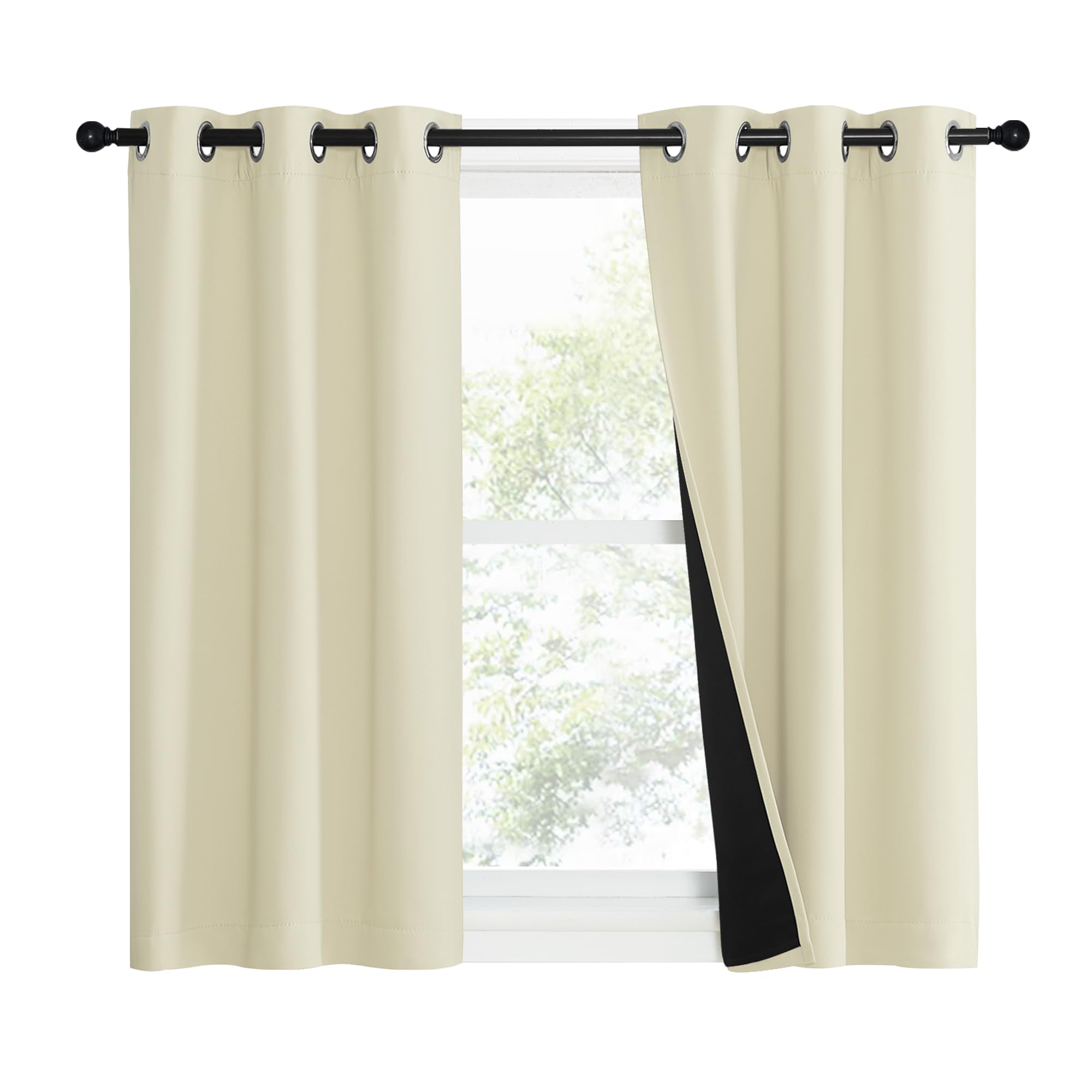 NICETOWN Living Room Completely Shaded Draperies, Privacy Protection & Noise Reducing Ring Top Drapes, Black Lined Insulated Window Treatment Curtain Panels (Beige, 2 Pieces, W37 x L50)