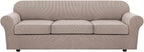 H.VERSAILTEX 4 Piece Stretch Sofa Covers for 3 Cushion Couch Covers for Living Room Furniture Slipcovers (Base Cover Plus 3 Seat Cushion Covers) Thicker Jacquard Fabric (Large Sofa, Sand)