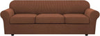 H.VERSAILTEX 4 Piece Stretch Sofa Covers for 3 Cushion Couch Covers for Living Room Furniture Slipcovers (Base Cover Plus 3 Seat Cushion Covers) Upgraded Thicker Jacquard Fabric (XL Sofa, Caramel)
