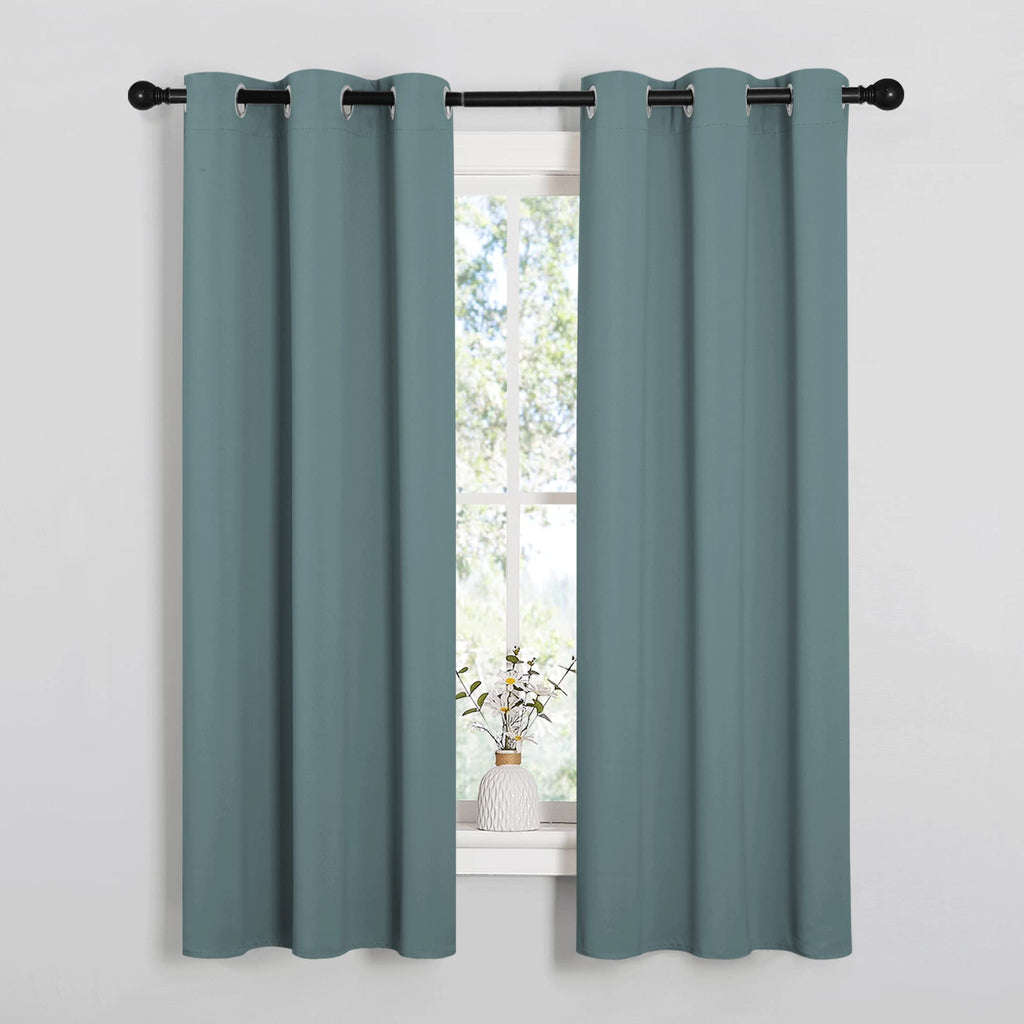 NICETOWN Modern Blackout Curtains Noise Reducing, Thermal Insulated and Privacy Room Darkening Drape Panels for Boy's Guest Room Door Small Short Window (Greyish Blue, 2 Panels, W34 x L63 -Inch)