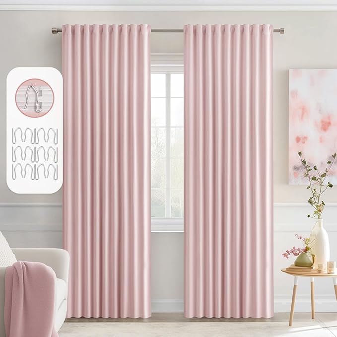 MIULEE Light Pink Back Tab Blackout Curtains 52x84 Inch Length 2 Panels Set