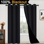 Yakamok 100% Blackout Curtains Energy Saving Thermal Insulated 2 Thick Layers Completely Blackout Drapes with Black Liner for Bedroom(42Wx84L,Black, 2 Panels)