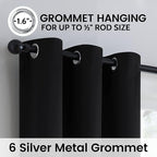 SimpleHome Black 100% Blackout Curtains Room Darkening Living Room 84 Inch