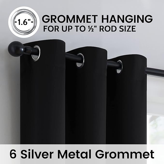 SimpleHome Black 100% Blackout Curtains Room Darkening Living Room 84 Inch