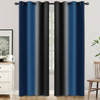 SimpleHome Ombre Room Darkening Curtains 84 inches Length for Bedroom,Grommet Gradient Light Blocking Blue and Black Gradient Window Curtains for Living Room,2 Panels, 52x84 inches