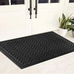 Mibao Front Door Mat, Dirt Trapper Welcome Mat for Outdoor Indoor, Non-Slip Waterproof Doormat, Durable Low Profile Entry Rug for Back Door Outside Patio Porch, 35.5" x 24", Black