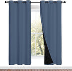NICETOWN 100% Blackout Curtains Thermal, Stone Blue, 1 Pair, W37 x L70, Noise Reduction and Privacy Curtains for Patio Door, Black Lined Blackout Drapes with Grommet Top