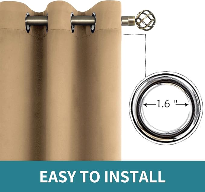 BGment Blackout Curtains for Bedroom - Grommet Thermal Insulated Room Darkening Curtains for Living Room, Set of 2 Panels (52 x 95 Inch, Khaki)