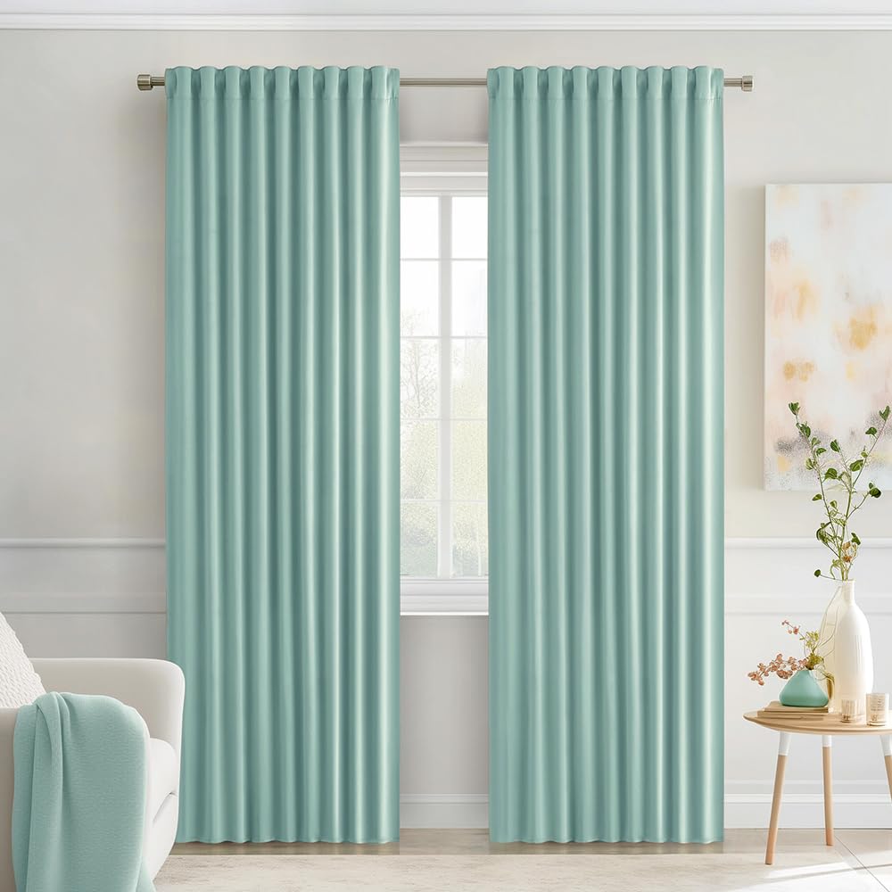 MIULEE Aqua Back Tab Blackout Curtains 52x90 Inch Long 2 Panels Set