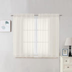 OVZME 2 Panels Cream Sheer Curtains 54 Inches Length Window Treatment for Kitchen, Elegant Airy Transparent Curtain Dual Rod Pocket for Kids Living Room, Each 42 Width 45 Length