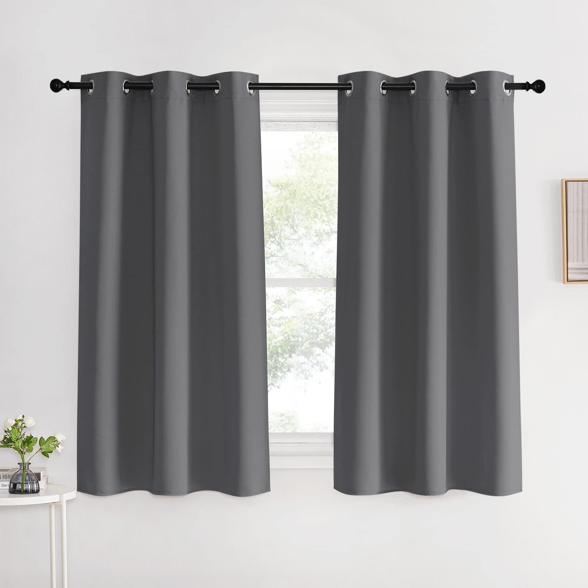NICETOWN Grey Blackout Curtain Panels for Bedroom, 2 Panels, W42 x L60 inches, Grey, Thermal Insulated Grommet Top Blackout Draperies and Drapes