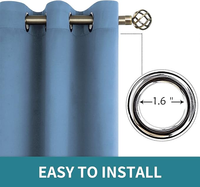 BGment Blackout Curtains for Bedroom - Grommet Thermal Insulated Room Darkening Curtains for Living Room, Set of 2 Panels (38 x 45 Inch, Faded Denim)