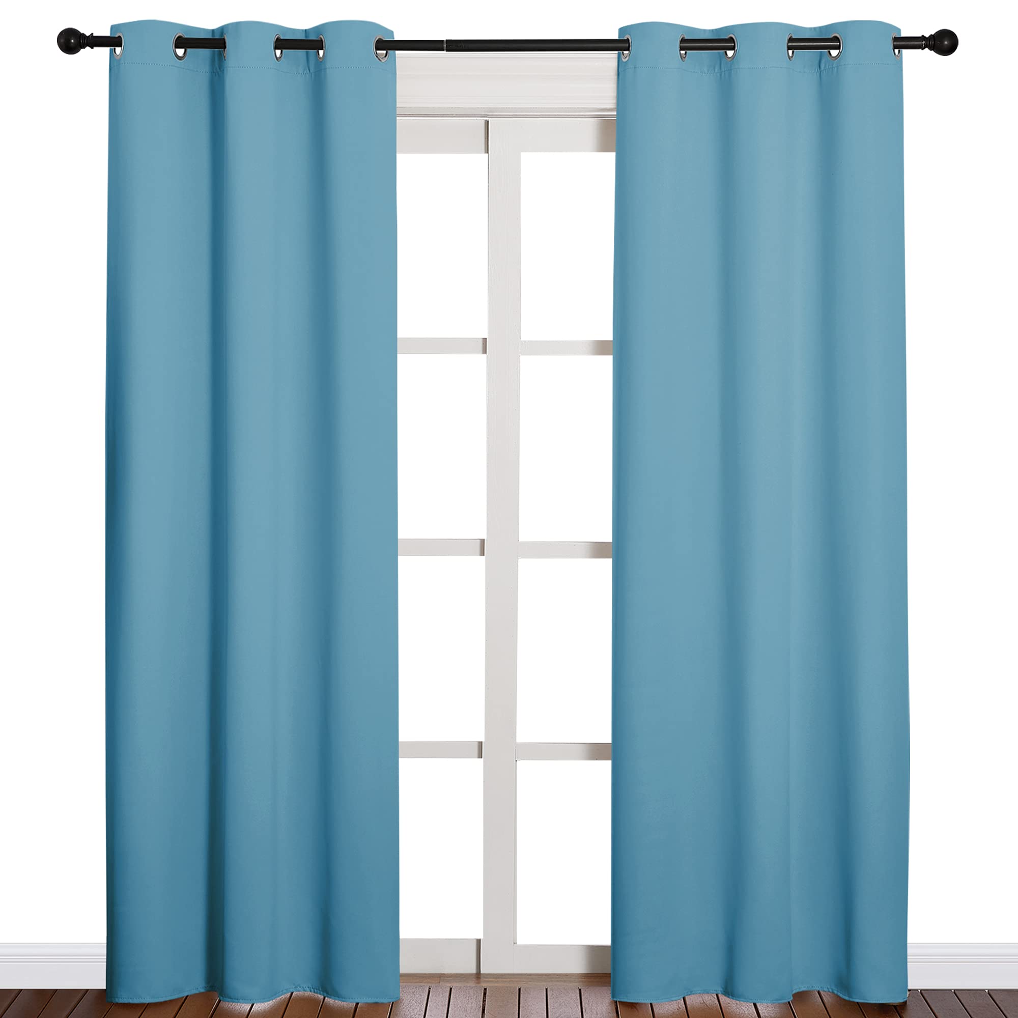 NICETOWN Window Treatment Thermal Insulated Solid Grommet Blackout Curtains/Drapes for Bedroom (Teal Blue, Set of 2 Panels, 42 by 84 Inch)