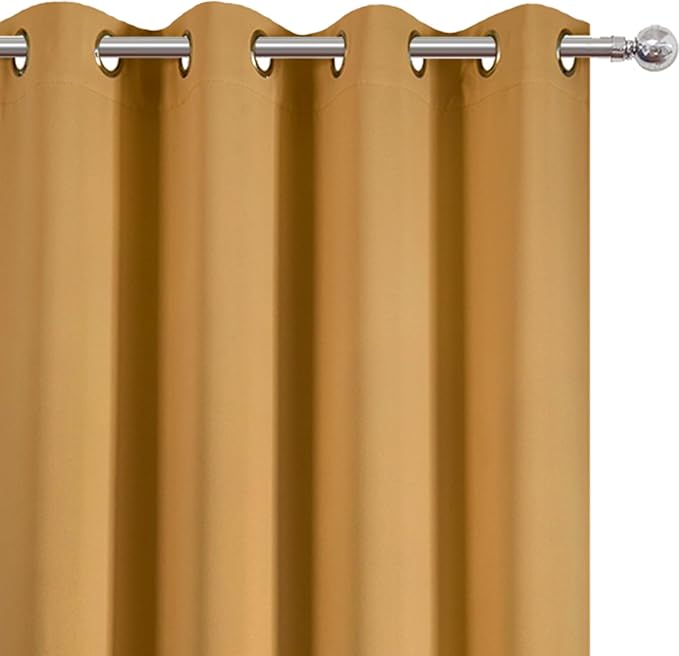 LEMOMO Blackout Curtains 66 x 84 inch/Mustard Yellow Curtains Set of 2 Panels/Thermal Insulated Room Darkening Bedroom Curtains