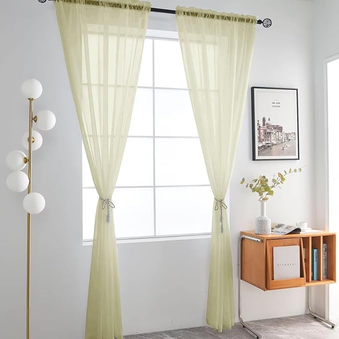 SpaceDresser Basic Rod Pocket Sheer Voile Window Curtain Panels Sage Green 1 Pair 2 Panels 52 Width 108 Inch Long for Kitchen Bedroom Children Living Room Yard（Sage Green, 52W x 108L）