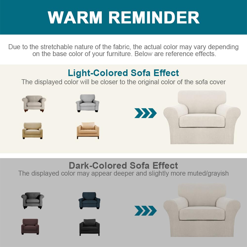 Turquoize 2 Piece Chair Covers for Living Room Armchair Couch Cover with Individual Cushion Covers Furniture Cover for Chairs Feature Jacquard Fabric (Chair, Ivory)
