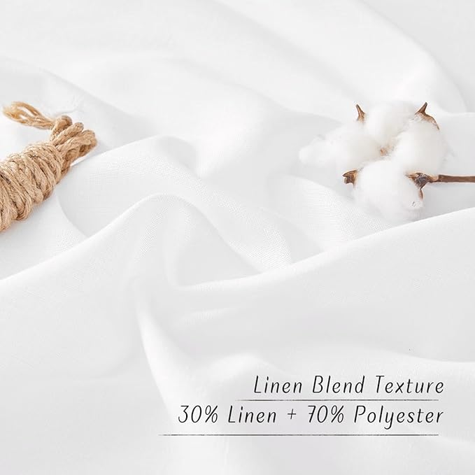 NICETOWN White Linen Curtains 102 inches Long for Bedroom, Grommet Privacy Added with Light Filtering Thick Flax Linen Burlap Window Treatments for Living Room, W55 x L102, 2 Panels