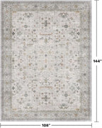 Hazo Haus Boho Light Grey Living Room Rug 9x12 - Modern Vintage Eclectic Floral Pastel Neutral Taupe, Washable Low Pile Non-Slip Extra Large Area Rugs for Dining Under Table Bedroom