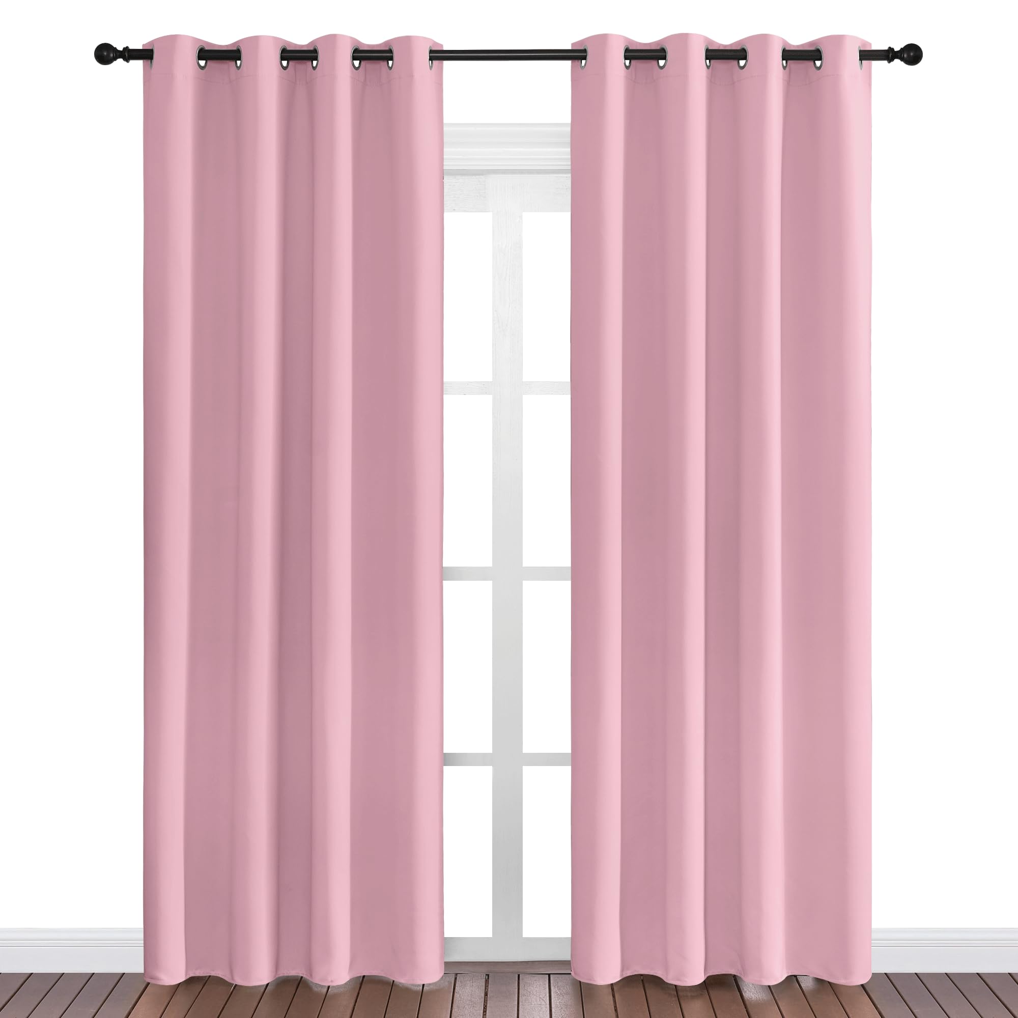NICETOWN Crystal Pink Blackout Curtains Grommet - Home Decorations Thermal Insulated Solid Grommet Top Blackout Living Room Panels/Drapes for Gift (1 Pair, 55 x 86 inches)