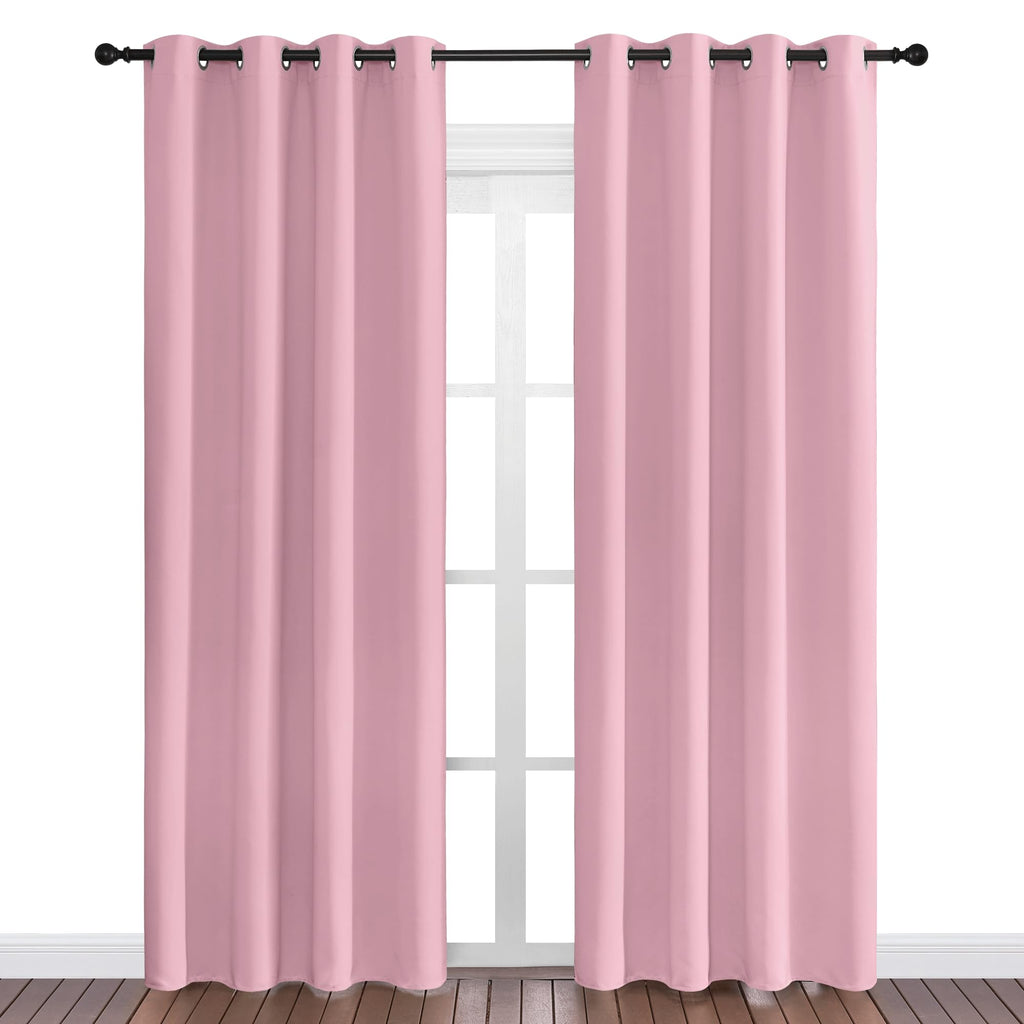 NICETOWN Crystal Pink Blackout Curtains Grommet - Home Decorations Thermal Insulated Solid Grommet Top Blackout Living Room Panels/Drapes for Gift (1 Pair, 55 x 86 inches)