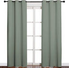 NICETOWN 84 inches Blackout Curtains for Office and Theater, Thermal Insulated Solid Grommet Drapes for Living Room (Greyish Green, 1 Pair, 42 inches Wide)