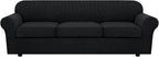 H.VERSAILTEX 4 Piece Stretch Sofa Covers for 3 Cushion Couch Covers for Living Room Furniture Slipcovers (Base Cover Plus 3 Seat Cushion Covers) Upgraded Thicker Jacquard Fabric (XL Sofa, Black)