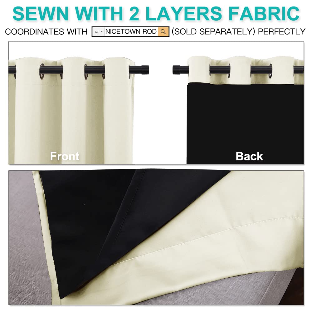 NICETOWN Living Room Completely Shaded Draperies, Privacy Protection & Noise Reducing Ring Top Drapes, Black Lined Insulated Window Treatment Curtain Panels (Beige, 2 Pieces, W70 x L84)