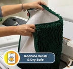 Muddy Mat® | Super Water Absorbent Door Mat Indoor, Microfiber Quick Dry Chenille Entryway Rug,Slip Resistant Front Door Mat,Indoor Mats for Entryway,Machine Washable Pet Rug, Dark Green 24" x 120"